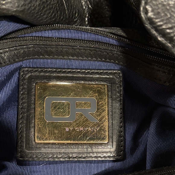 Oryany Black Leather Shoulder Bag with Gold Accents pebble bobo slouch - Picture 2 of 5